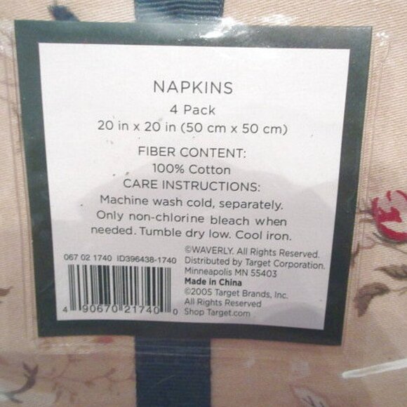 Vtg Waverly Sonata Rose Floral Harbor House Cotton Dinner Napkin Set Of 4 NEW - Picture 5 of 5